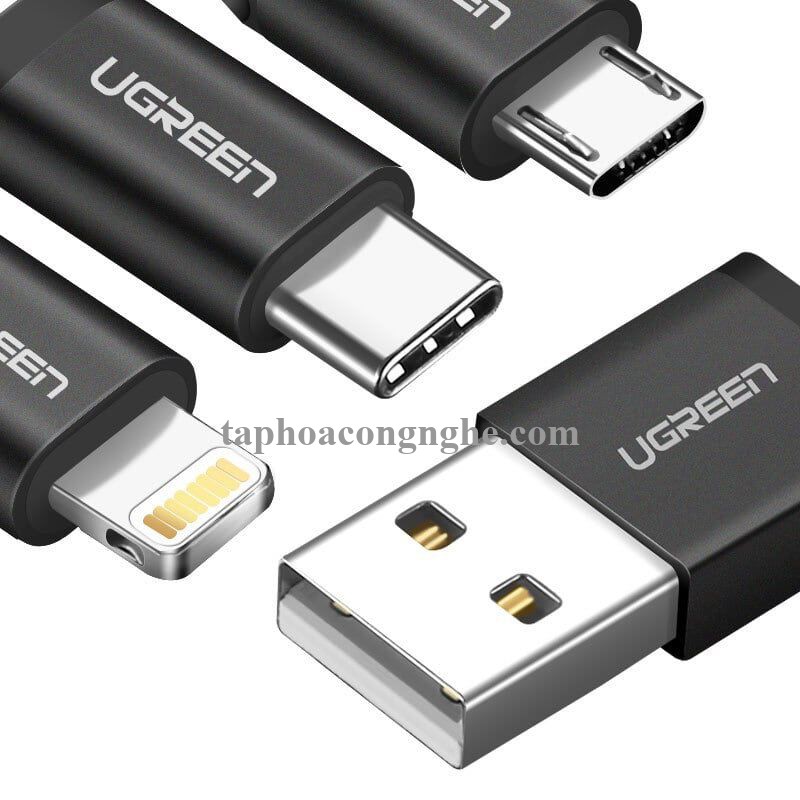 Ugreen 50204 0.5M Màu Đen Cáp sạc đa năng USB sang TypeC + Micro + Lightning có Chip MFI US186 30050204
